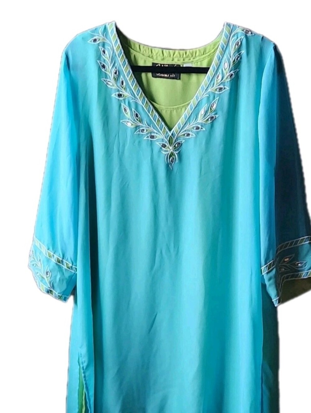 Bob Mackie Large Wearable Art 2pc Tunic Set Blue Embroidered Rhinestone - Picture 2 of 10